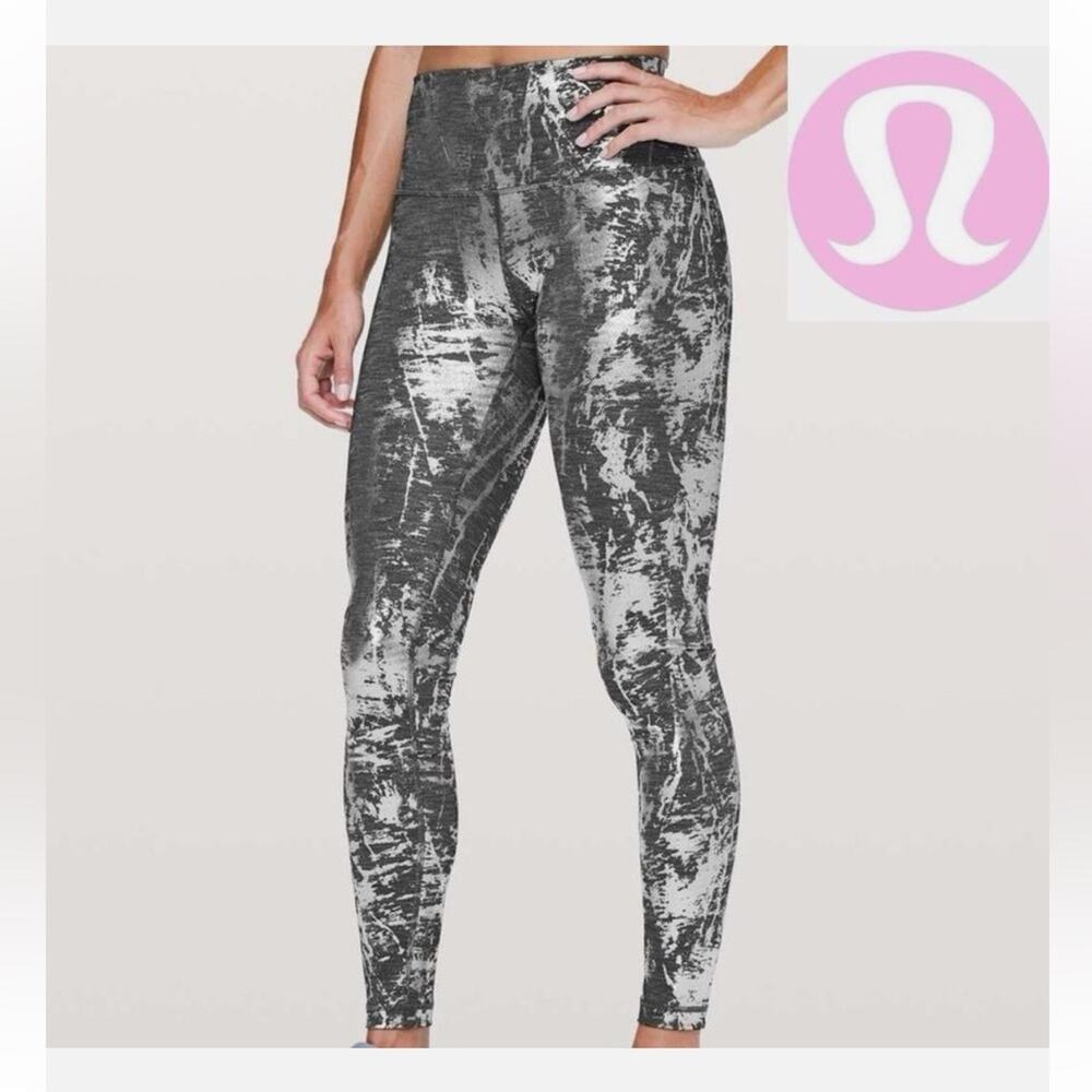 lululemon Leggings RARE Print Metallic Silver 6 Pants Wunder Under HR Tight Foil